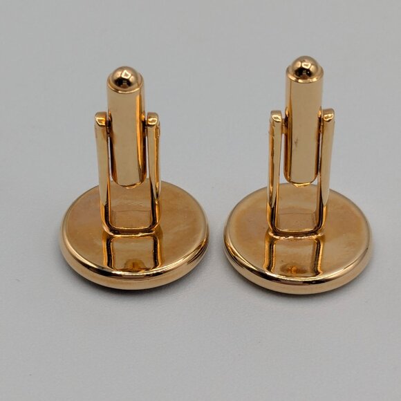 Black and Gold Tone Cufflinks 0.75" Diameter - Picture 5 of 7